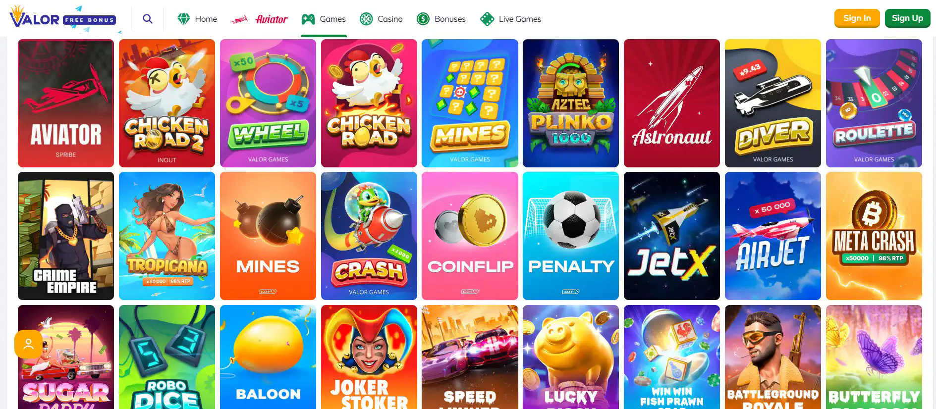 Valor bet game selection for Indian gamblers
